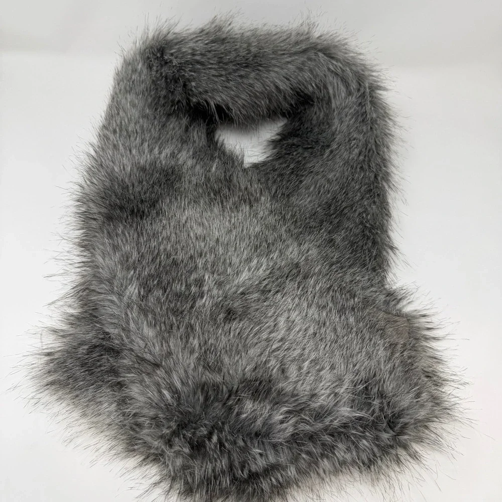 Chicos Grey Faux Fur Scarf Shawl‎ Collar Wrap One Size